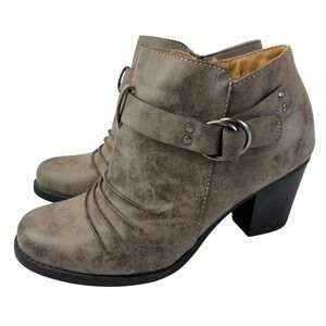 Natural Soul Women's 8.5M Gray Faux Leather Buckle Ankle Boots Block Heel